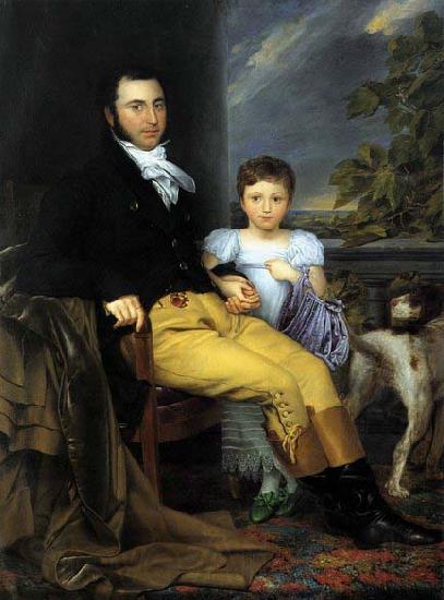 Joseph Denis Odevaere Portrait of a Prominent Gentleman with his Daughter and Hunting Dog Germany oil painting art